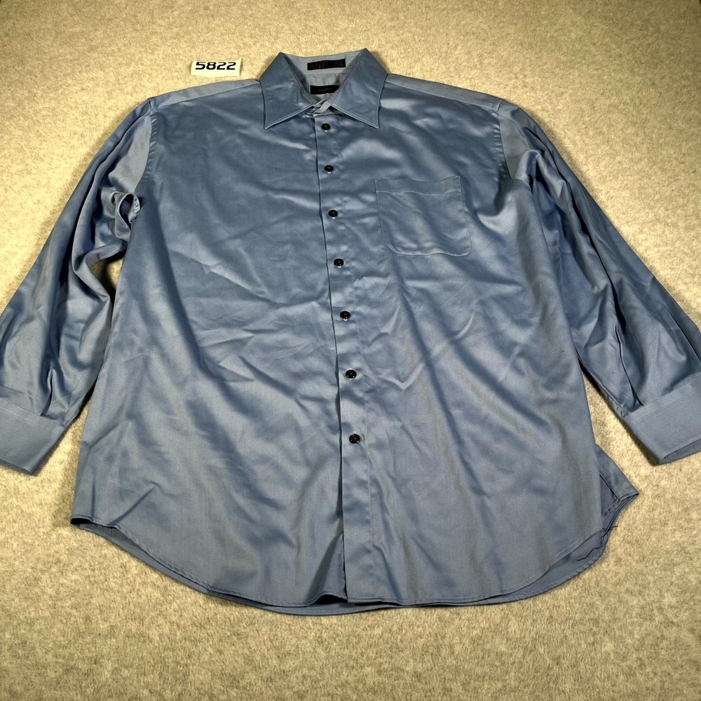 Claiborne Dress Shirt Mens XL Blue Cotton Round Hem Career Formal Business